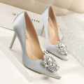 China Factory Wholesale Women Shoes Colorful Color Big Size 43 Rhinestone Buckle High Heels Dress Shoes